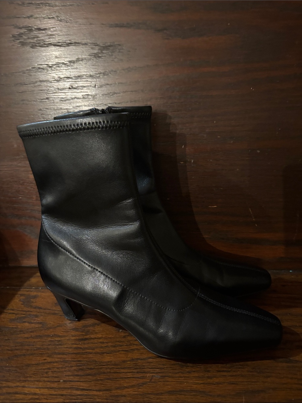 Sam Edelman Black Leather Square-Toe Ankle Boots